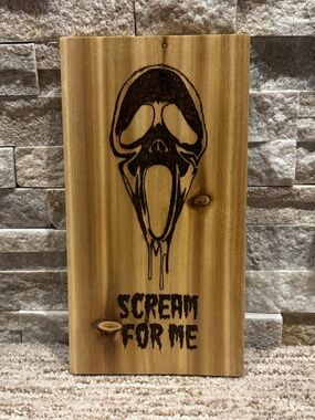 Scream Ghostface “Scream For Me” Woodburned Plaque